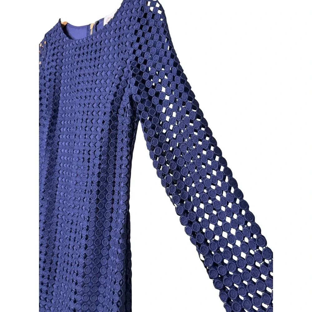 Sail to Sable Navy Blue Circle Lace Long Sleeve Shift Dress Mini Size 4 - Picture 9 of 13